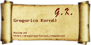 Gregorics Kornél névjegykártya